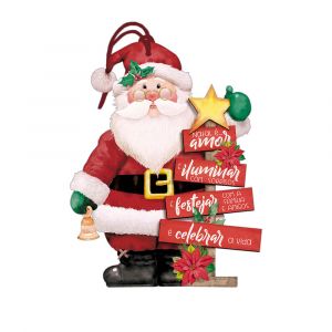 Decor Home Litoarte Tag de Natal Papai Noel com Árvore de Natal 9,8 x 12,6 cm