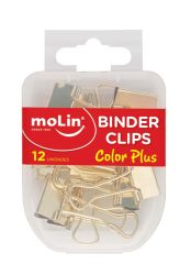 Clips Binder MOLIN Ouro Colorplus 19 mm com 12 unidades