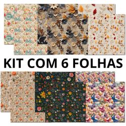 Kit de Papel para Scrapbooking Arte Fácil Coleção Bordado Ponto Alto com 6 folhas