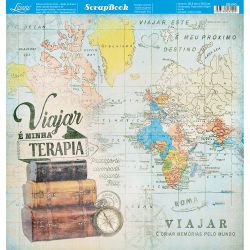 Papel para Scrapbook Litoarte Mapa Mundi Viajar é Minha Terapia