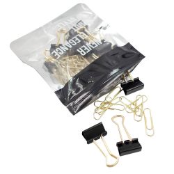 Kit Prendedor de Papel Be Unique 32 mm Preto e Dourado Coleção Time Lapse com 4 peças