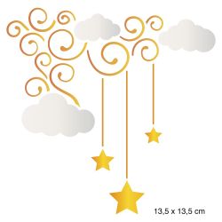 Stencil Litoarte Nuvem, Estrelas e Arabescos 14 x 14 cm