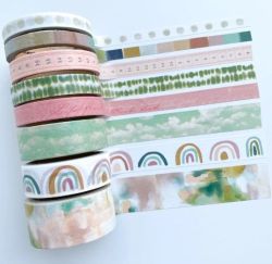 Kit com 8 Fitas Adesivas Decoradas Washi Tape American Crafts Care Free Heidi Swapp 