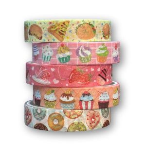 Washi Tape Apex Sobremesas 4 | Kit com 5 Fitas Decorativas 1cm x 2m