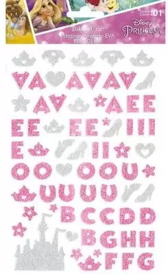 Adesivo Alfabeto EVA Puro Glitter Toke e Crie - TEC Disney Princesas Rosa