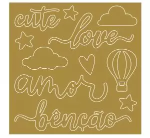 Aplique Decorativo em Acrílico Metalizado Litoarte Nuvens, Balão, Cute, Love, Amor, Estrelas