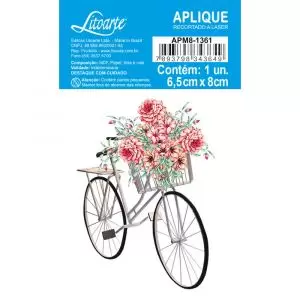Aplique em Papel e MDF Litoarte Bicicleta com Flores