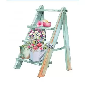 Aplique em Papel e MDF Litoarte Coleção Flores do Campo Escada com Flores