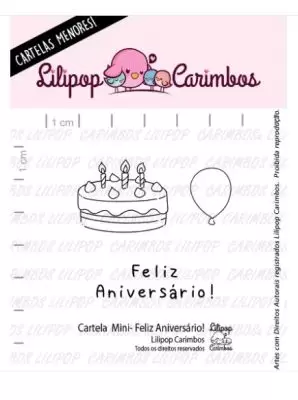 Cartela de Mini Carimbo em Silicone Lilipop - Feliz Aniversário (3 carimbos)