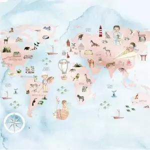 Papel para Scrapbook Dany Peres Pequenos Desbravadores Mapa Mundi