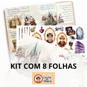 Kit de Papel para Scrapbooking Dany Peres Coleção Escola de Magia com 8 folhas