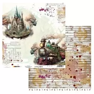Papel para Scrapbook Dany Peres Coleção Escola de Magia DP-EM-03: O Imponente Castelo de Hogwarts e o Trem Mágico