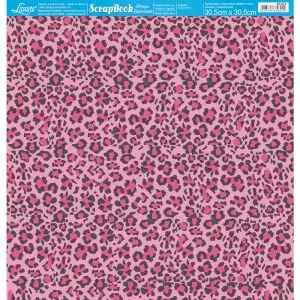 Papel para Scrapbook Litoarte Coleção Essenciais Animal Print Onça Rosa