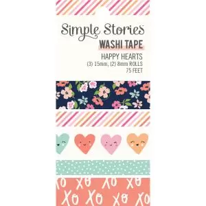 Kit com 5 Fitas Adesivas Washi Tape Simple Stories Happy Hearts
